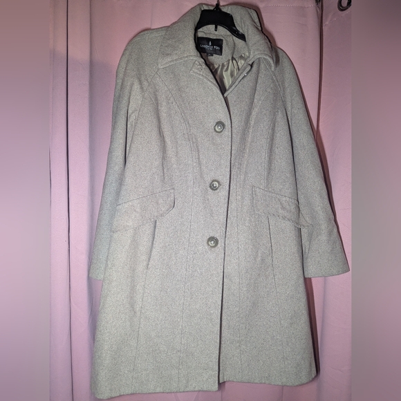 LONDON FOG Light Gray Pea Coat with Scarf 1X - Picture 4 of 14